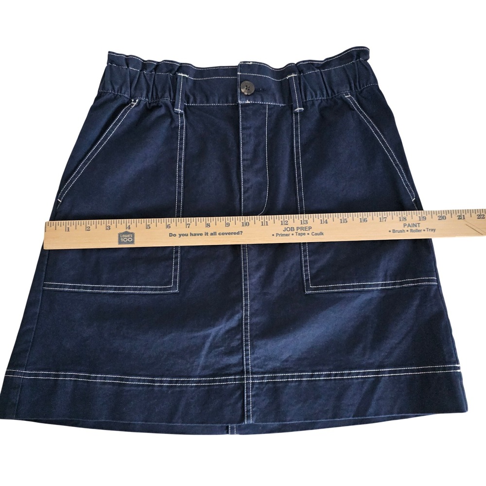 Free Assembly Navy Blue Contrast Stitch Paperbag Waist Mini Skirt Small NWT - Picture 6 of 10